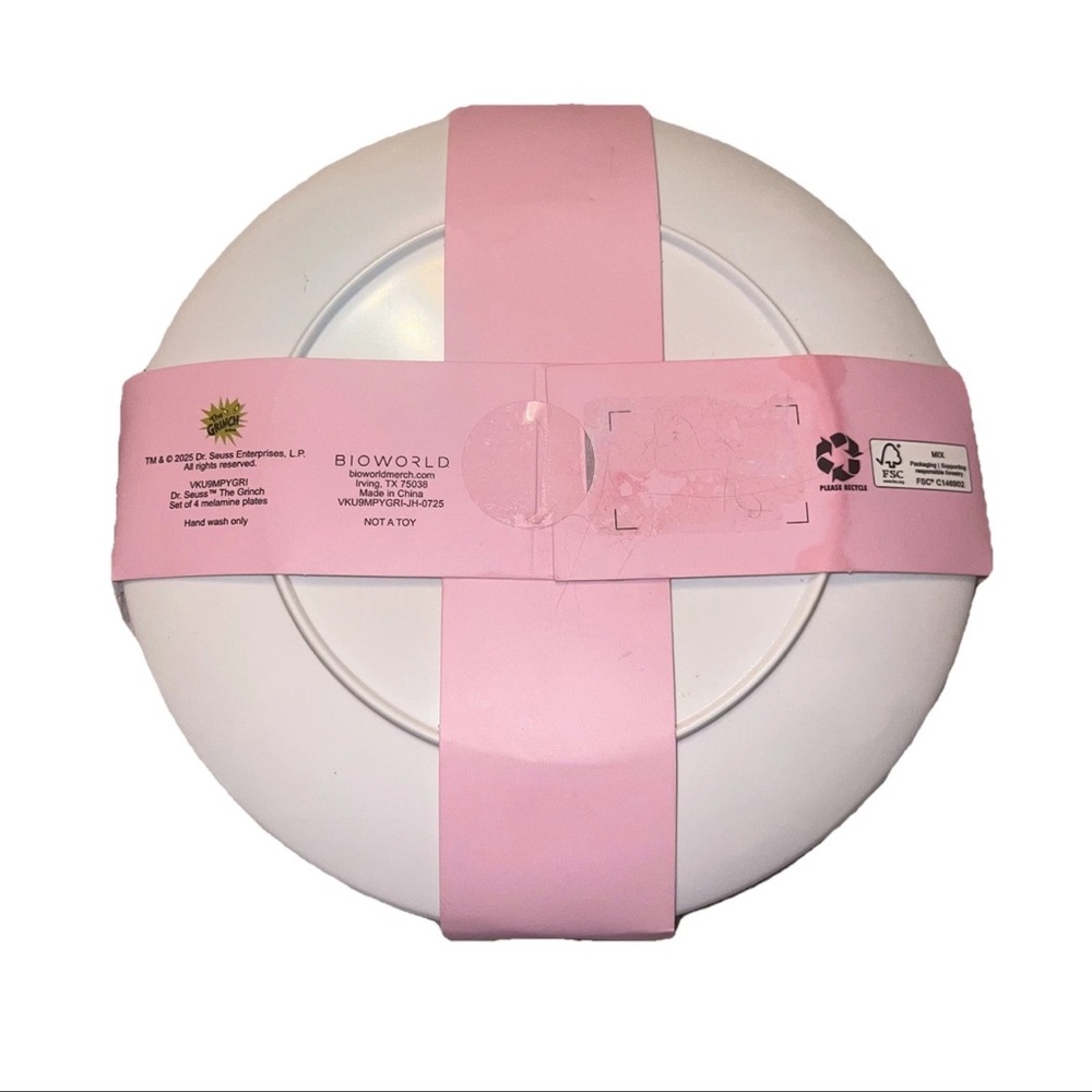 Dr. Seuss The Grinch Set of 4 Melamine Plates Pink Polka Dot Holiday Party - Picture 4 of 5